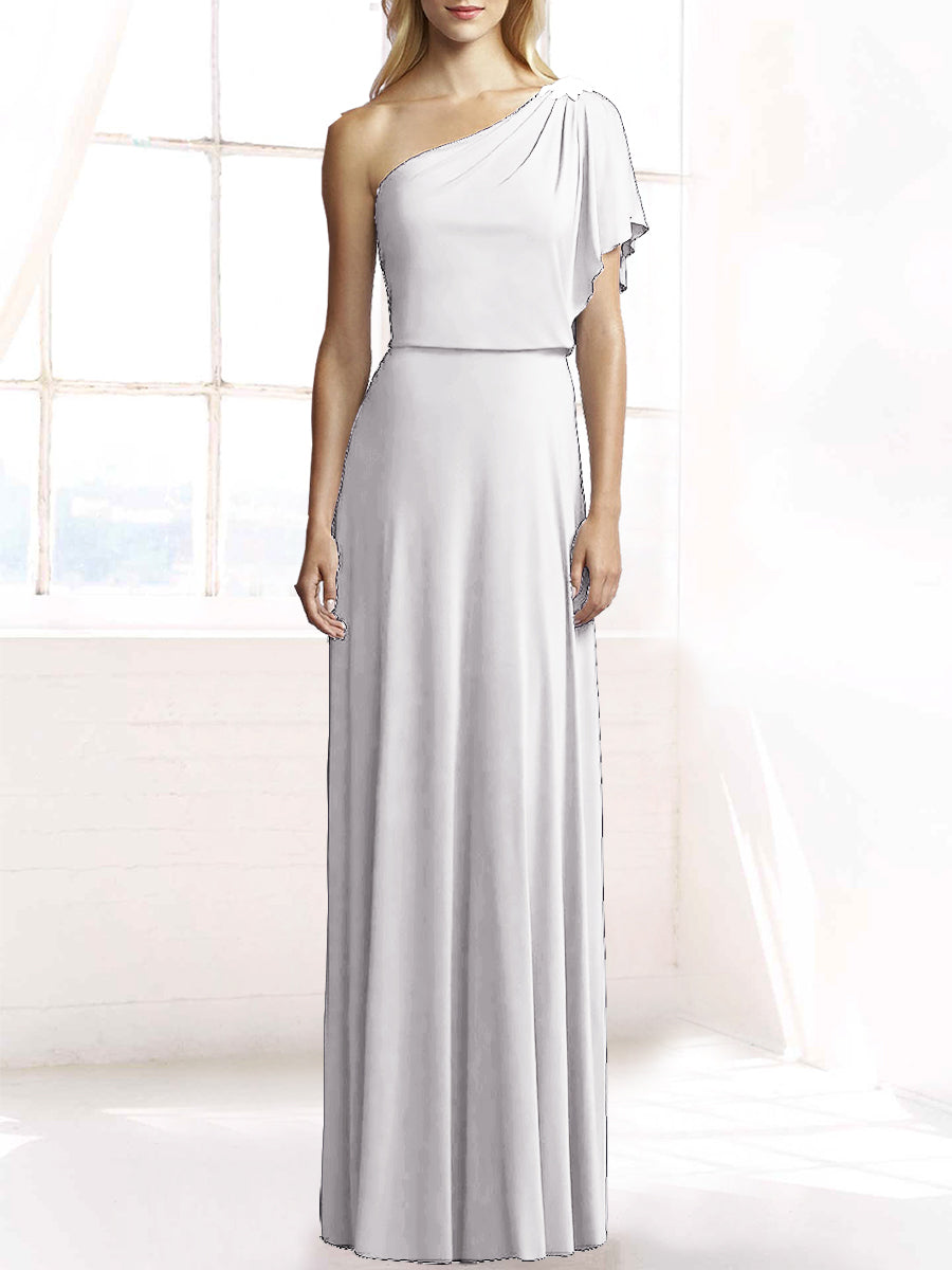 Chiffon Column One Shoulder Sleeveless Bridesmaid Dress-MB50078