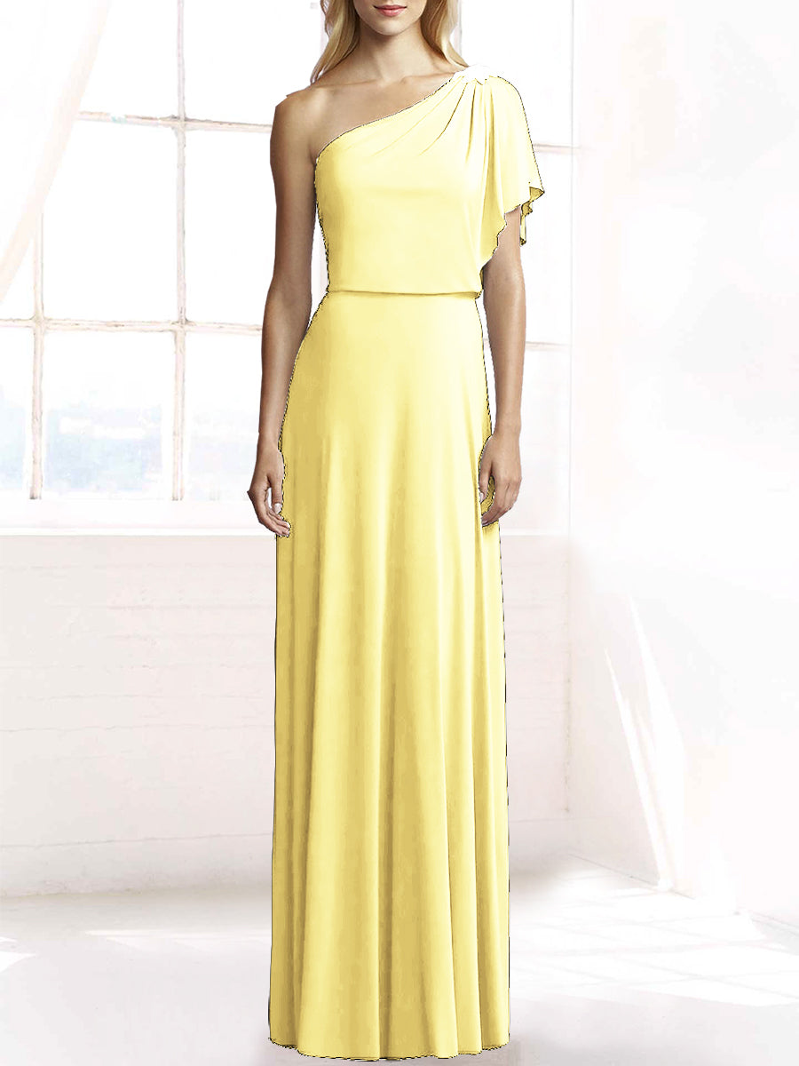 Chiffon Column One Shoulder Sleeveless Bridesmaid Dress-MB50078