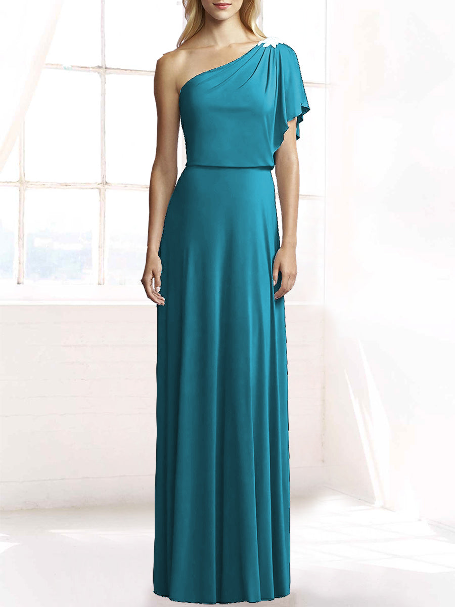 Chiffon Column One Shoulder Sleeveless Bridesmaid Dress-MB50078