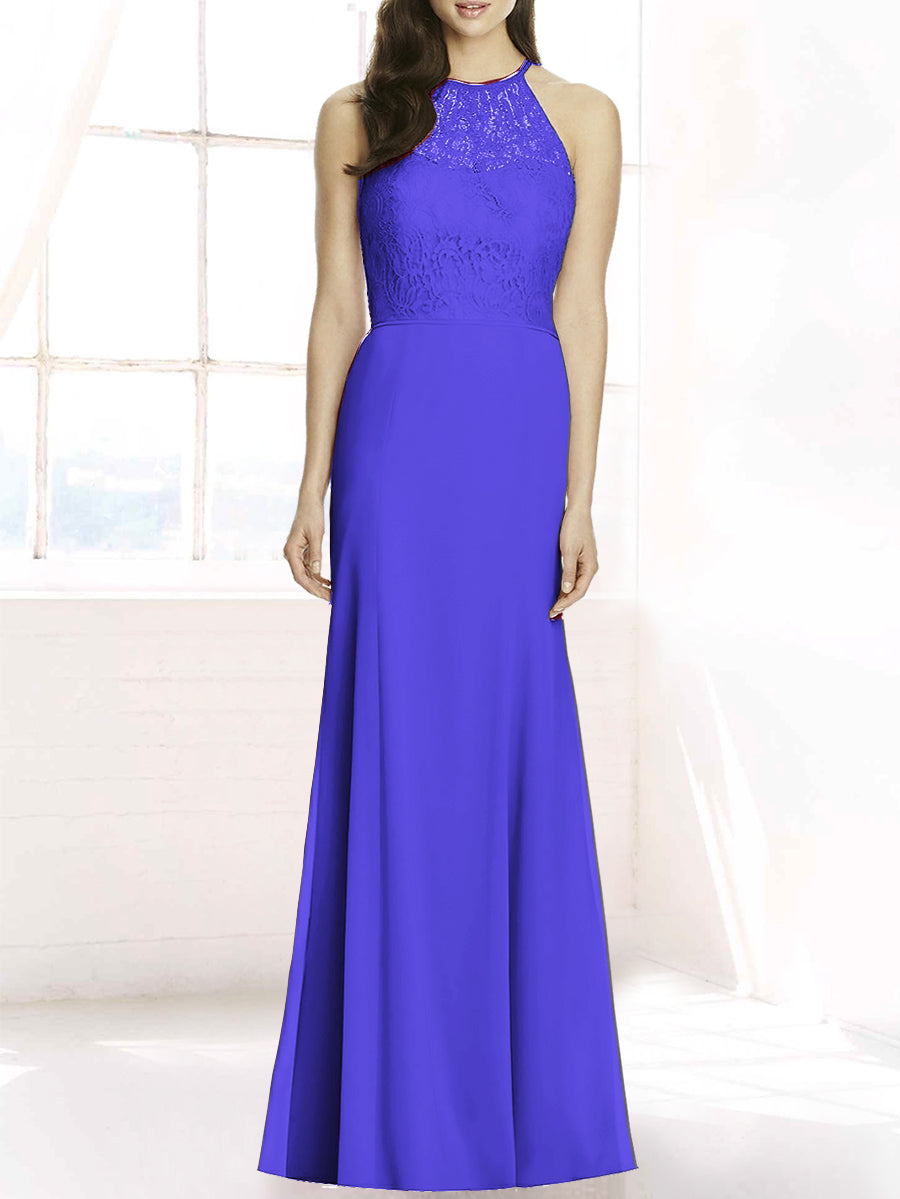 Lace Column Sheer Neck Sleeveless Bridesmaid Dress-MB50083