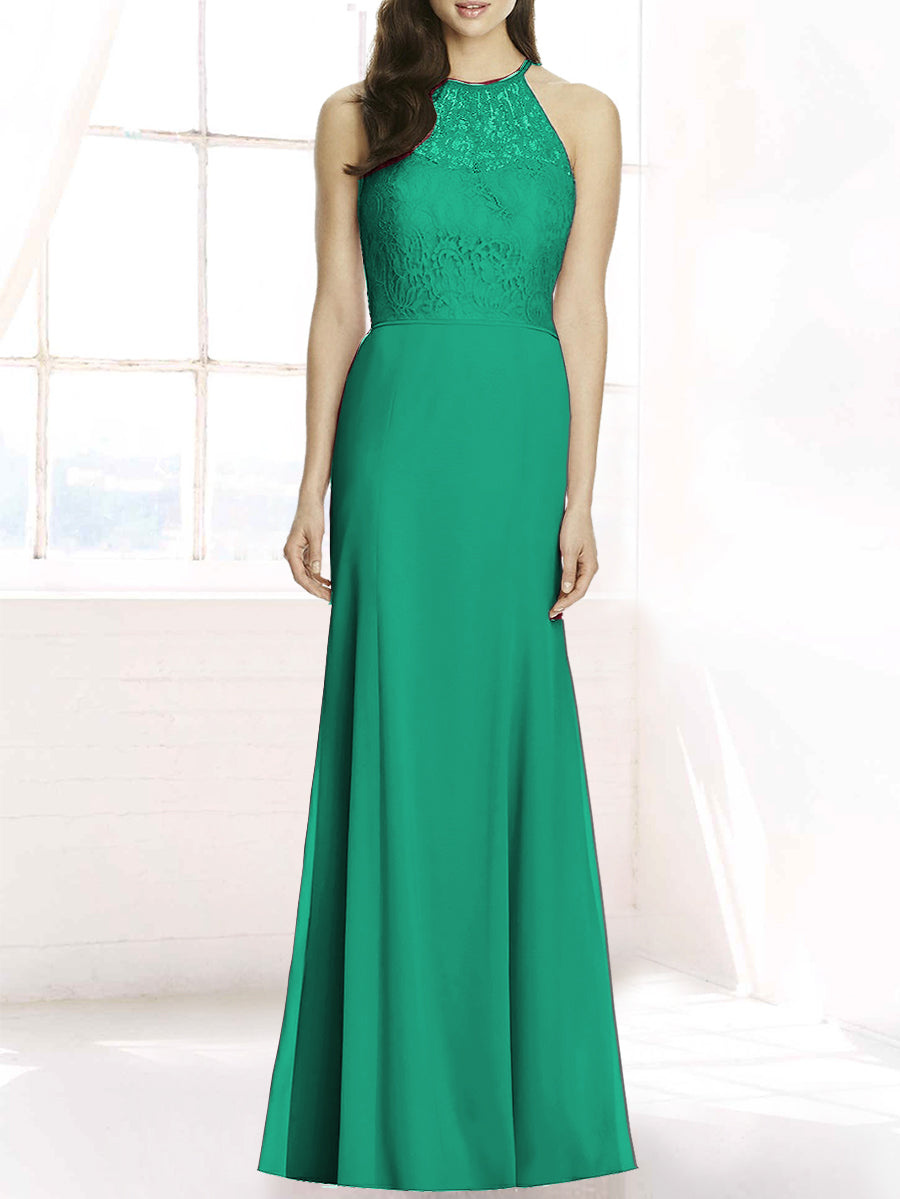 Lace Column Sheer Neck Sleeveless Bridesmaid Dress-MB50083