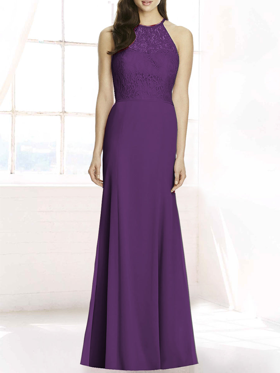 Lace Column Sheer Neck Sleeveless Bridesmaid Dress-MB50083