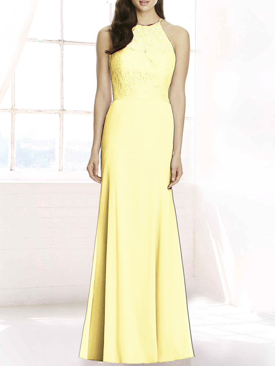 Lace Column Sheer Neck Sleeveless Bridesmaid Dress-MB50083