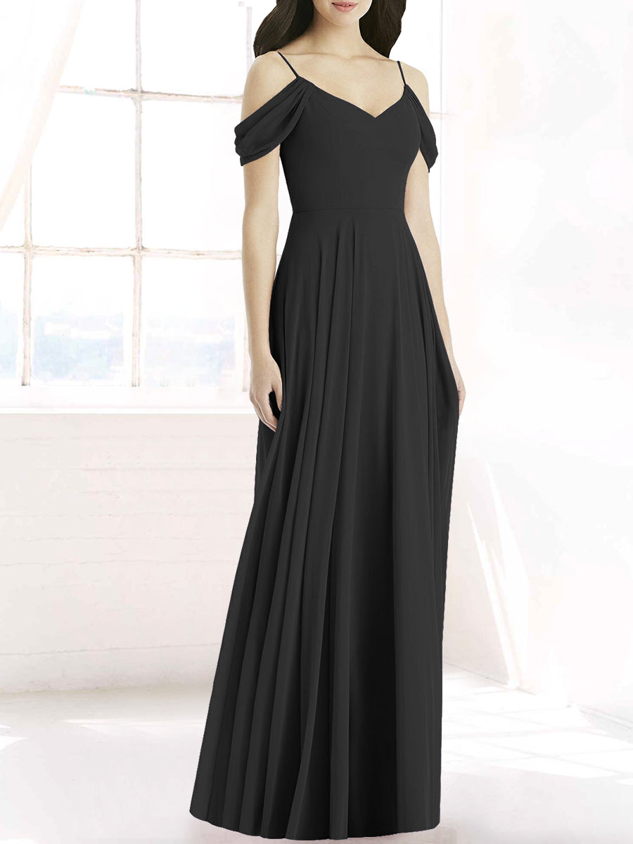 Chiffon Column Off the Shoulder Sleeveless Bridesmaid Dress-MB50090