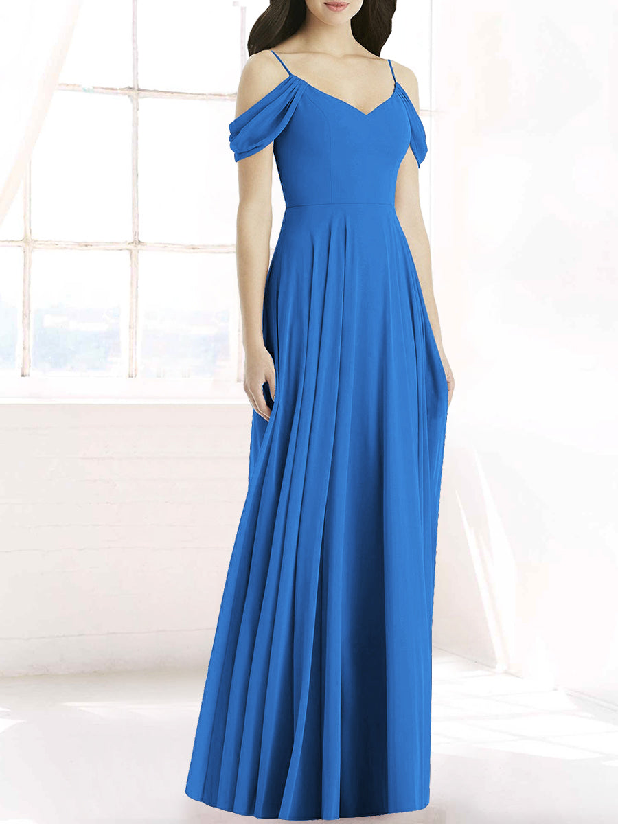 Chiffon Column Off the Shoulder Sleeveless Bridesmaid Dress-MB50090