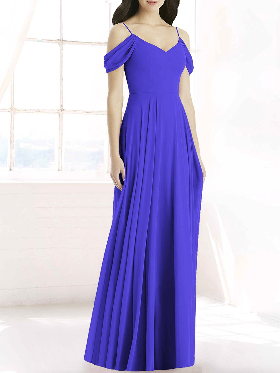 Chiffon Column Off the Shoulder Sleeveless Bridesmaid Dress-MB50090