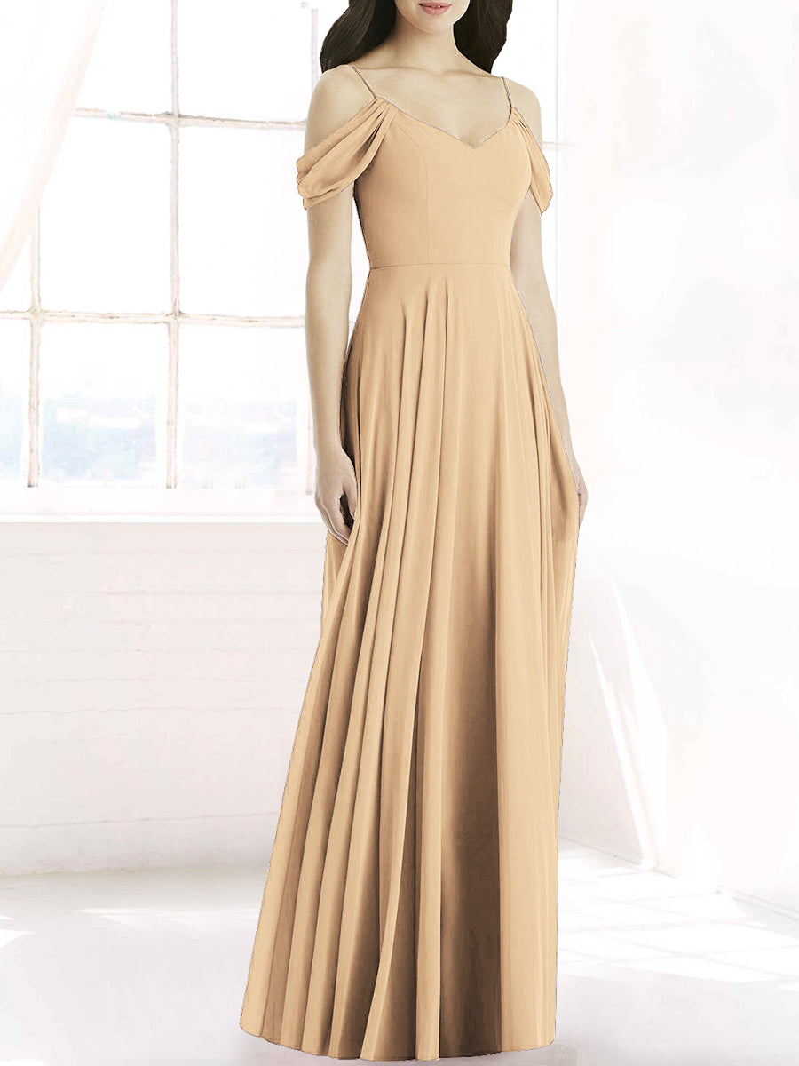 Chiffon Column Off the Shoulder Sleeveless Bridesmaid Dress-MB50090