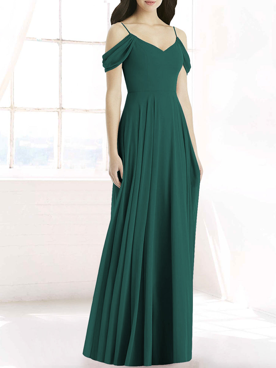 Chiffon Column Off the Shoulder Sleeveless Bridesmaid Dress-MB50090