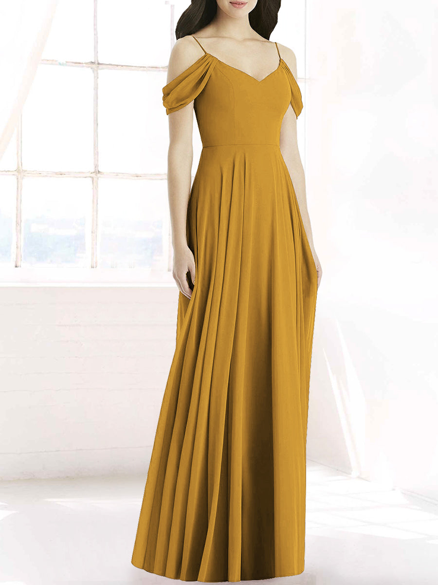 Chiffon Column Off the Shoulder Sleeveless Bridesmaid Dress-MB50090