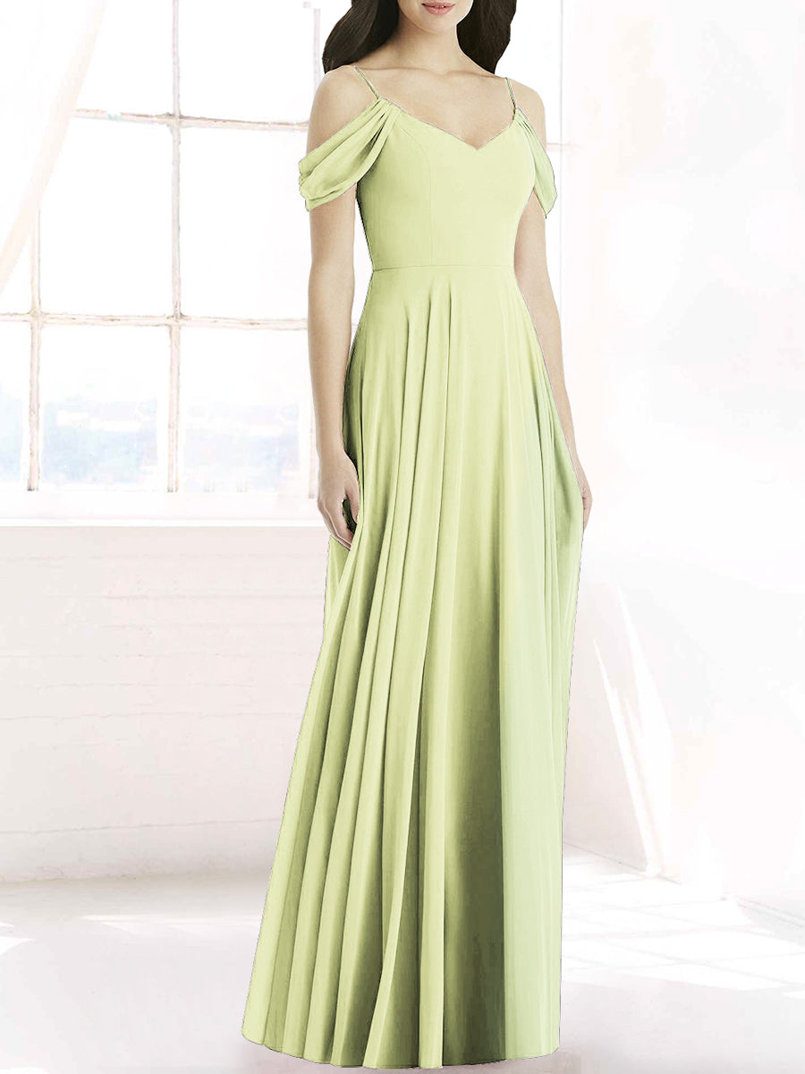 Chiffon Column Off the Shoulder Sleeveless Bridesmaid Dress-MB50090