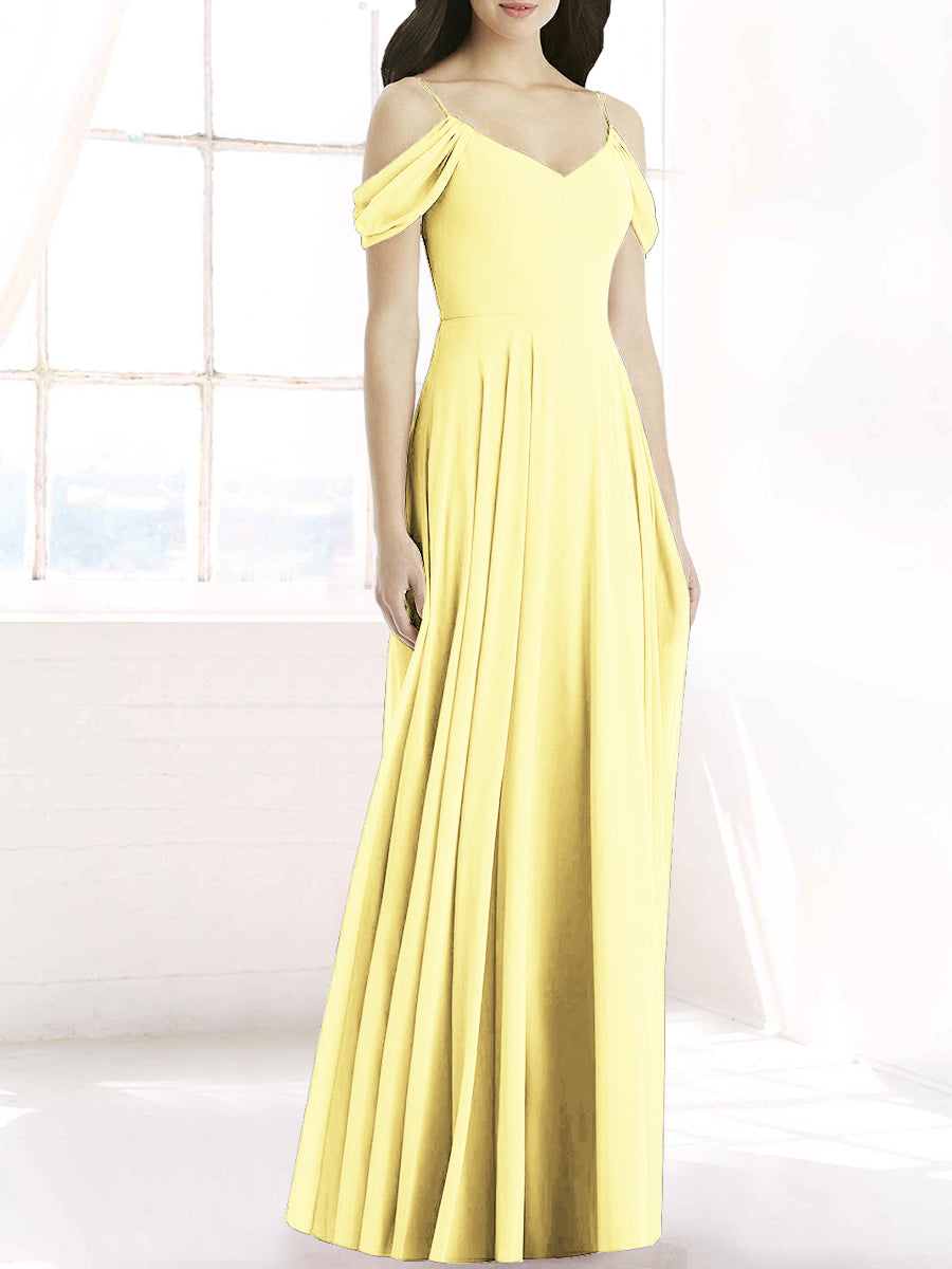 Chiffon Column Off the Shoulder Sleeveless Bridesmaid Dress-MB50090