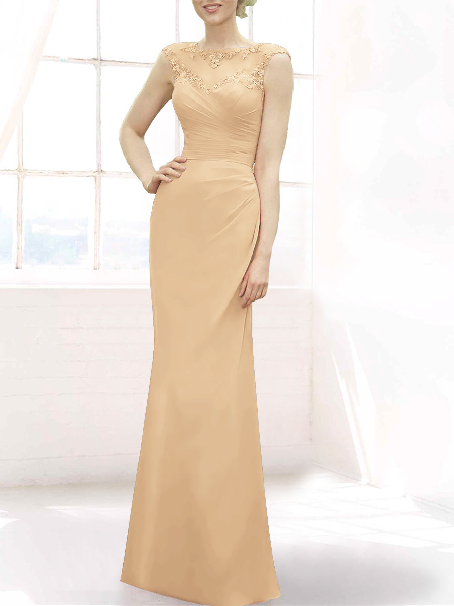 Lace Mermaid Boat Neck Sleeveless Bridesmaid Dress-MB50105