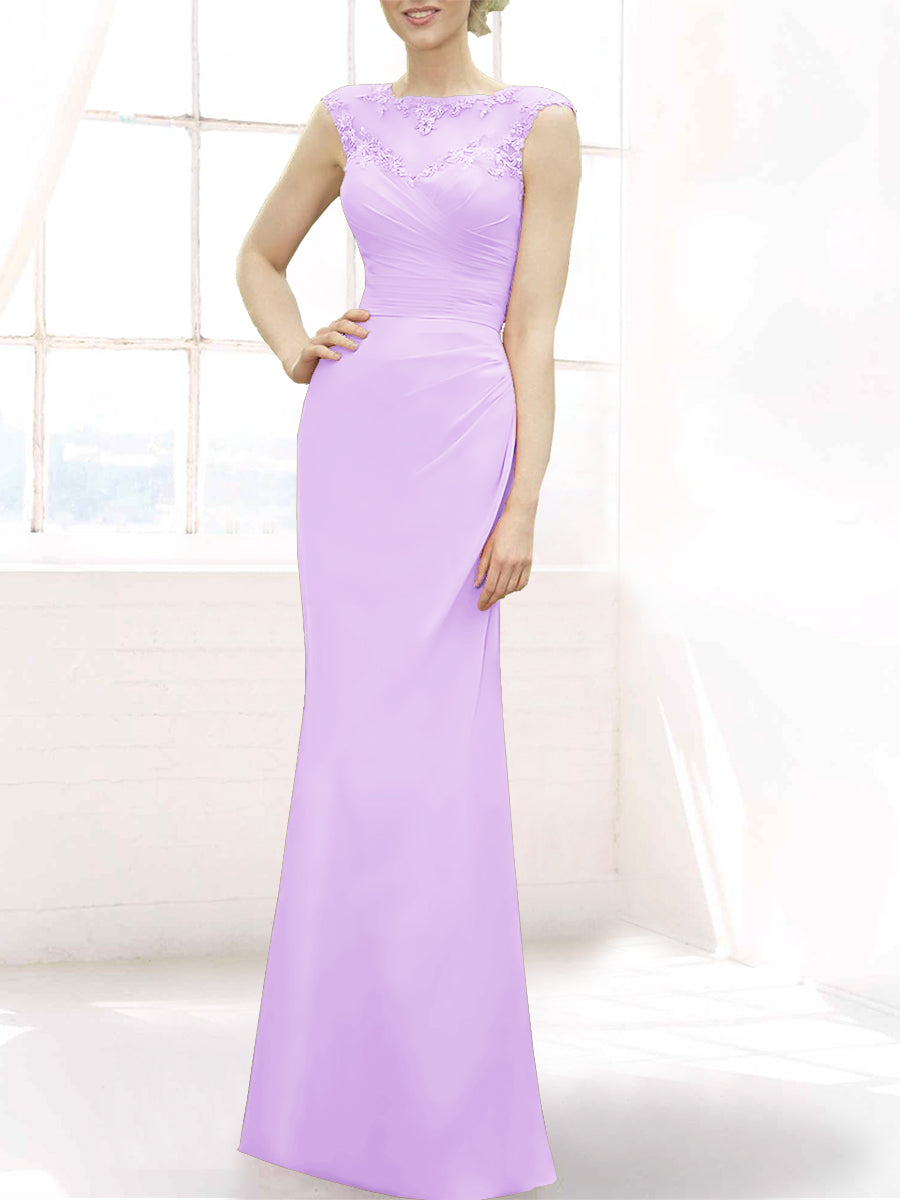 Lace Mermaid Boat Neck Sleeveless Bridesmaid Dress-MB50105