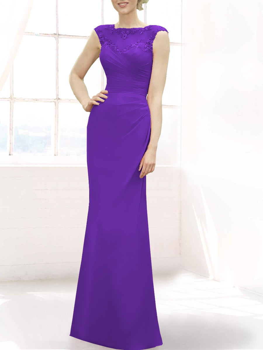 Lace Mermaid Boat Neck Sleeveless Bridesmaid Dress-MB50105