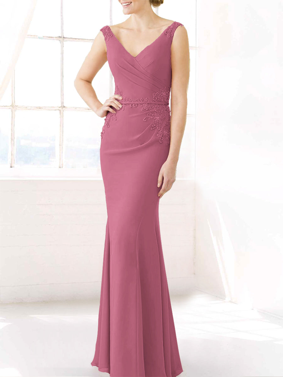 Lace Mermaid V-Neck Sleeveless Bridesmaid Dress-MB50106