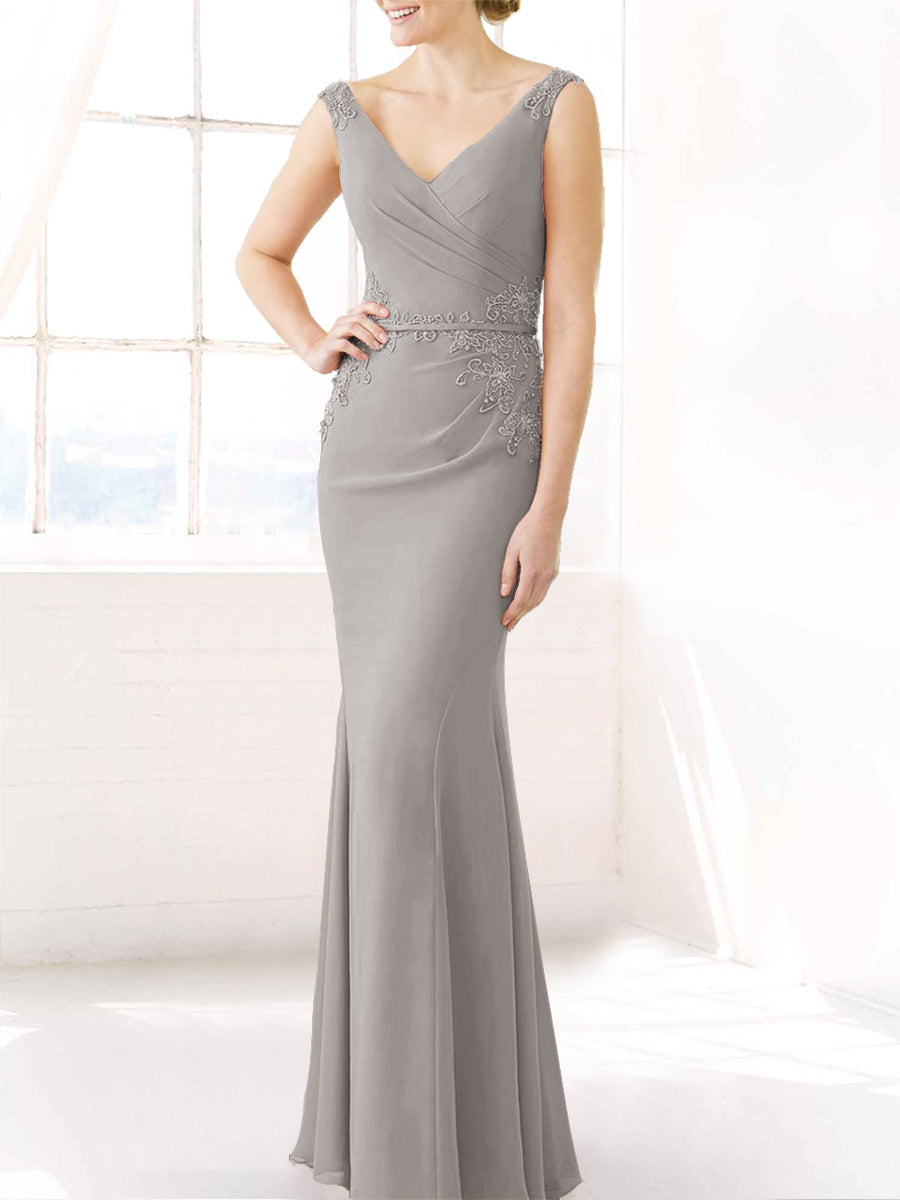 Lace Mermaid V-Neck Sleeveless Bridesmaid Dress-MB50106