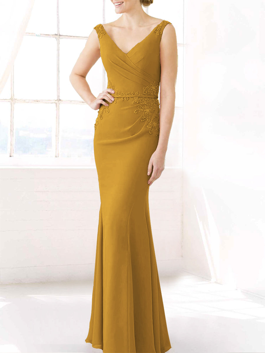 Lace Mermaid V-Neck Sleeveless Bridesmaid Dress-MB50106