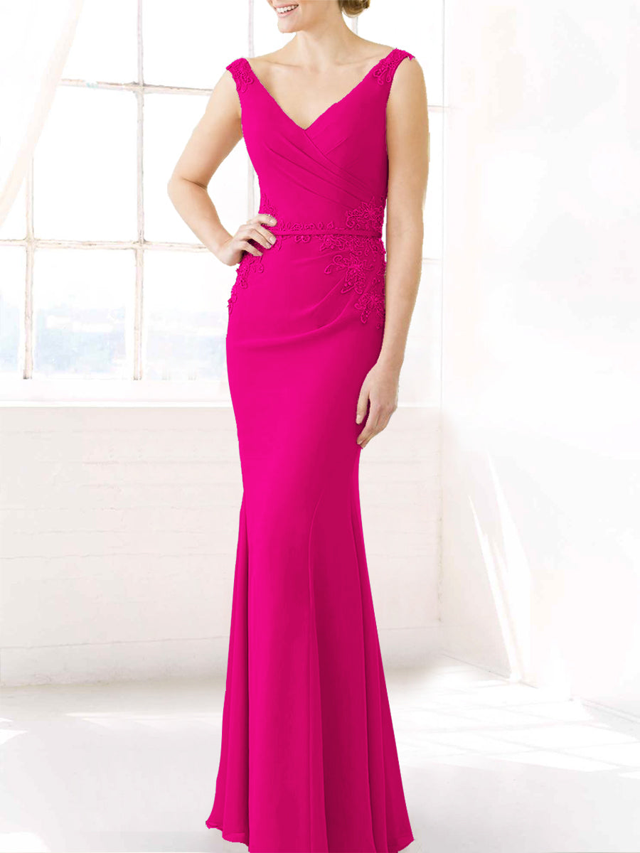 Lace Mermaid V-Neck Sleeveless Bridesmaid Dress-MB50106