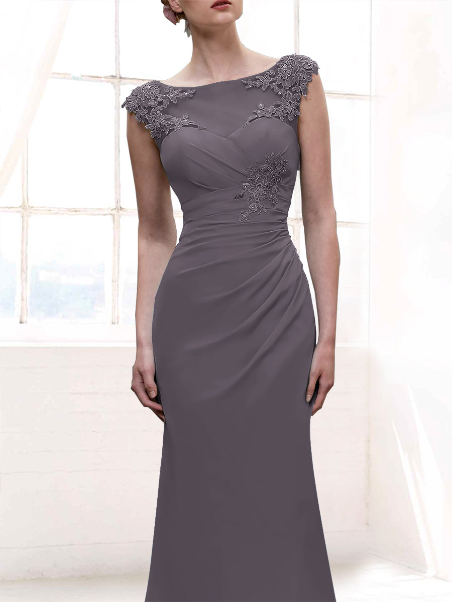 Lace Column Boat Neck Sleeveless Bridesmaid Dress-MB50109