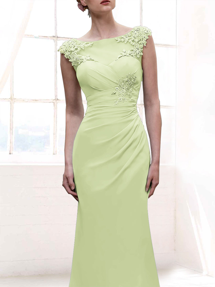 Lace Column Boat Neck Sleeveless Bridesmaid Dress-MB50109