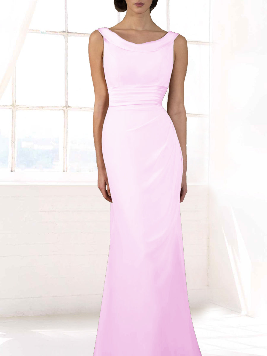 Chiffon Column Boat Neck Sleeveless Bridesmaid Dress-MB50118