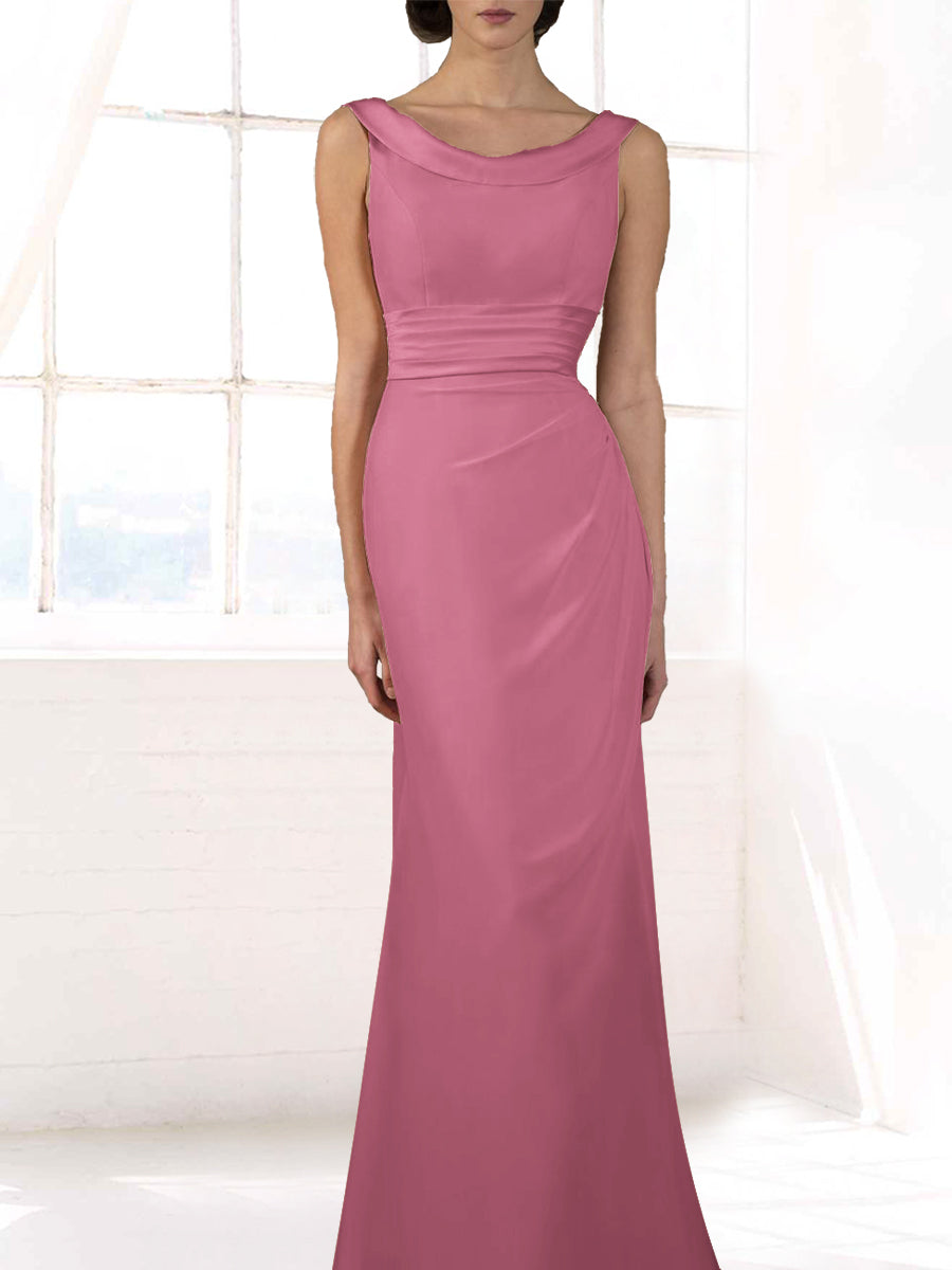 Chiffon Column Boat Neck Sleeveless Bridesmaid Dress-MB50118