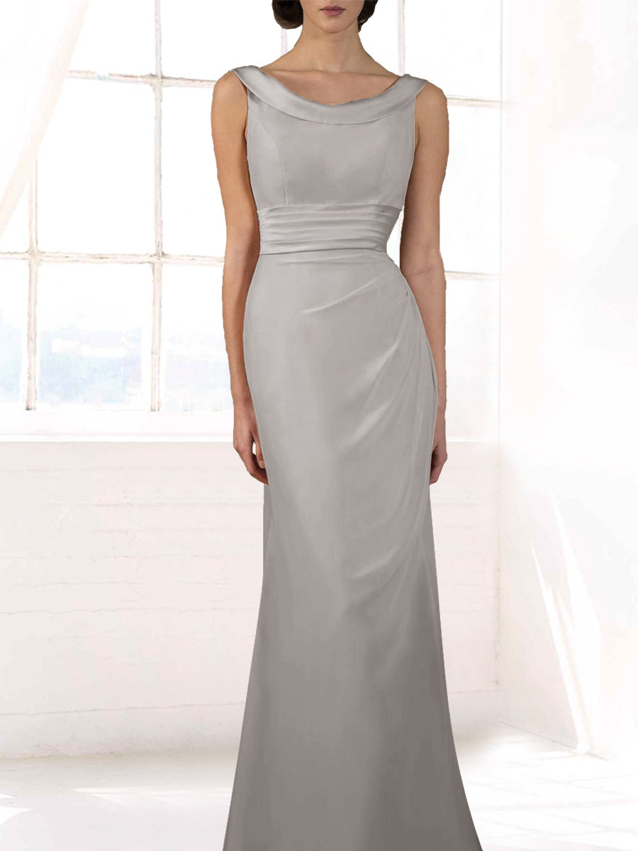 Chiffon Column Boat Neck Sleeveless Bridesmaid Dress-MB50118