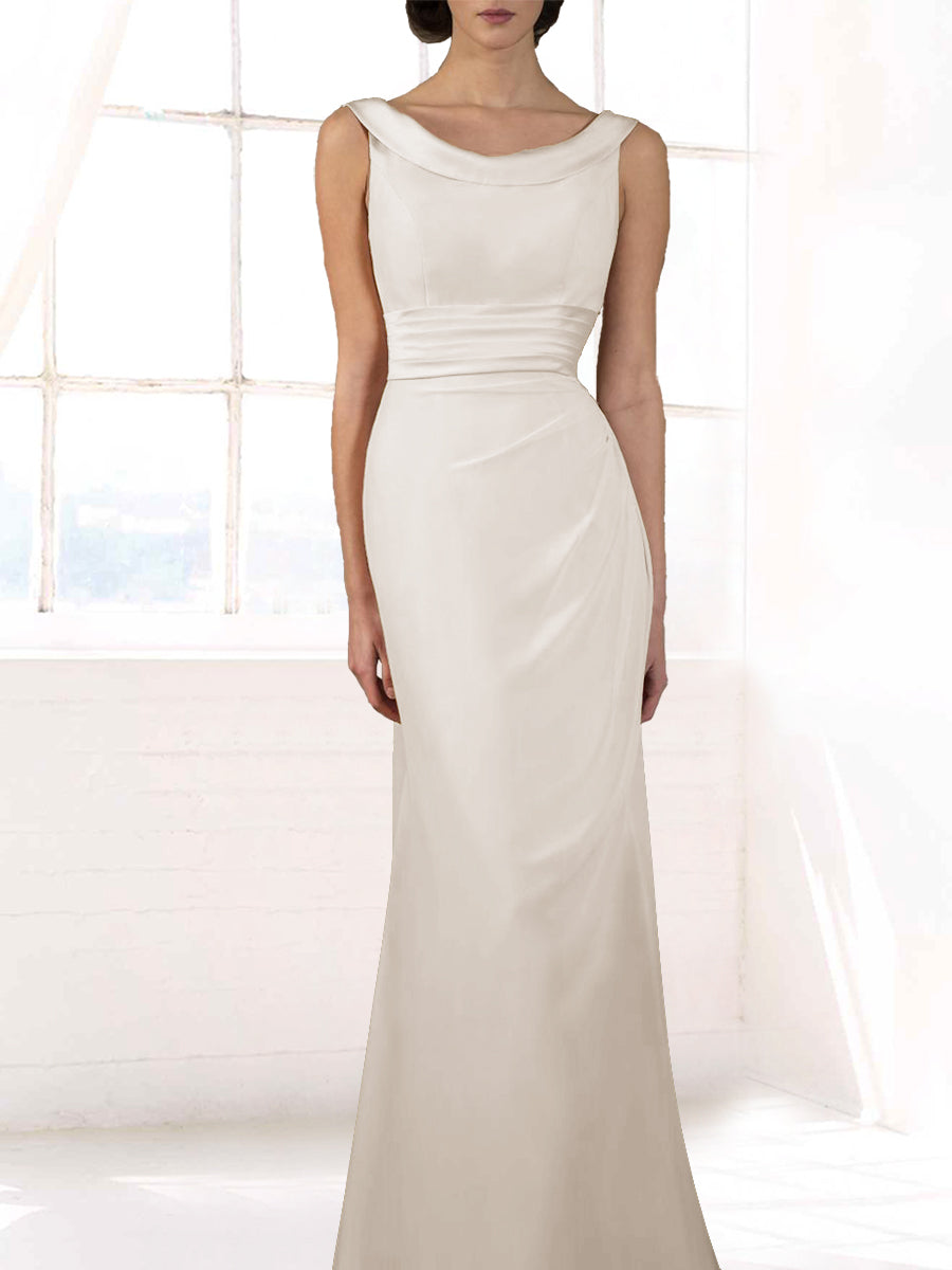 Chiffon Column Boat Neck Sleeveless Bridesmaid Dress-MB50118