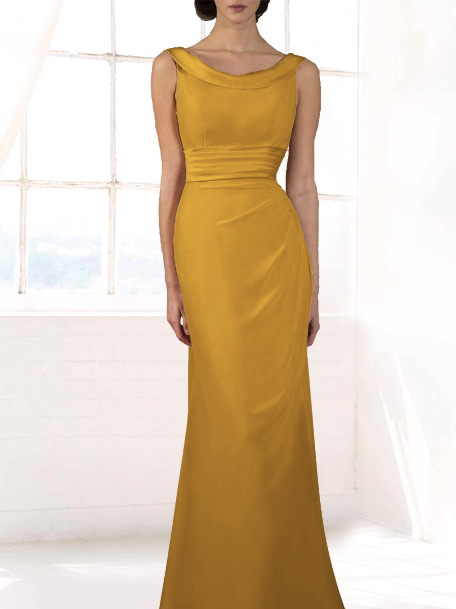 Chiffon Column Boat Neck Sleeveless Bridesmaid Dress-MB50118