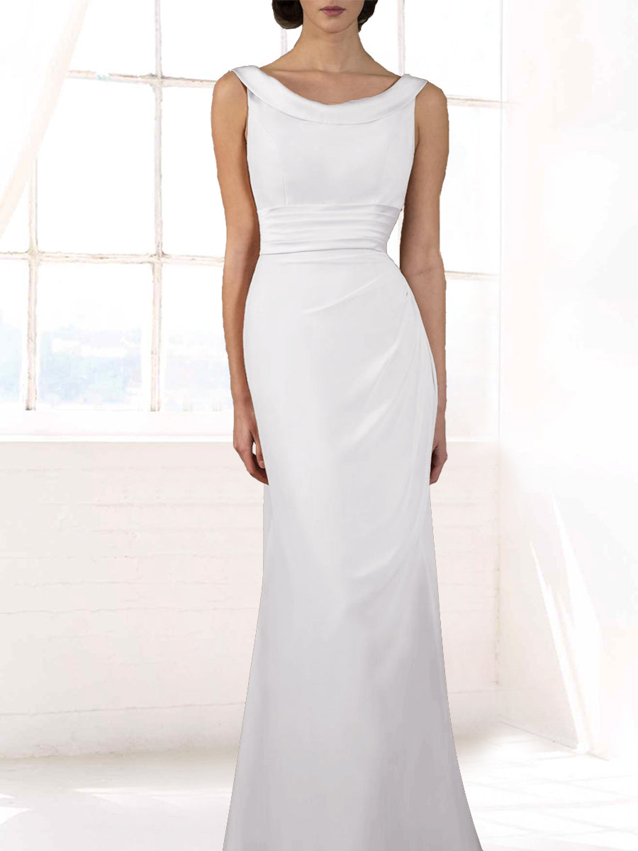 Chiffon Column Boat Neck Sleeveless Bridesmaid Dress-MB50118