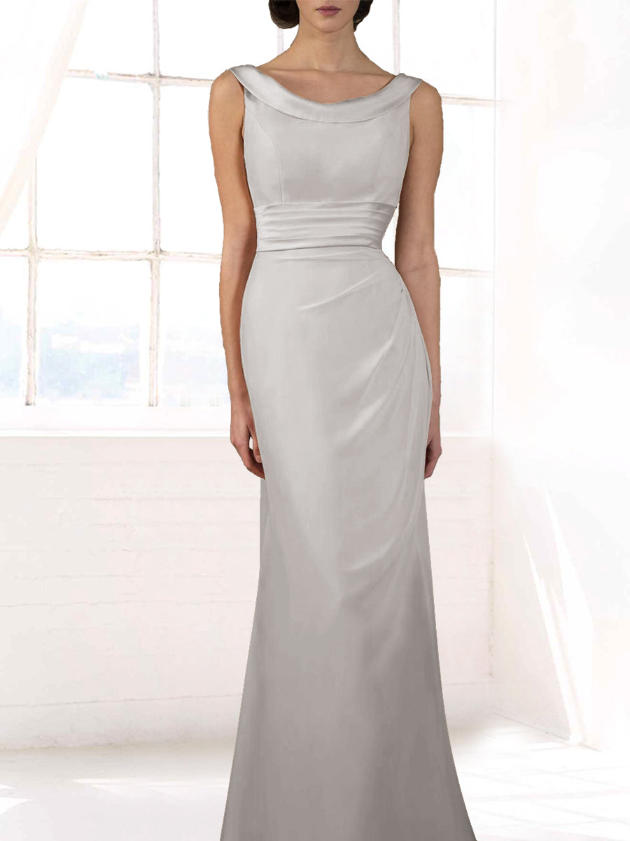 Chiffon Column Boat Neck Sleeveless Bridesmaid Dress-MB50118