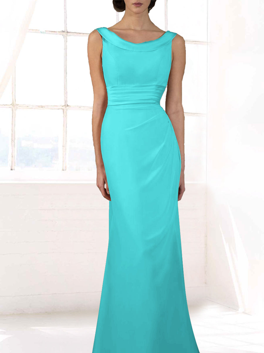 Chiffon Column Boat Neck Sleeveless Bridesmaid Dress-MB50118