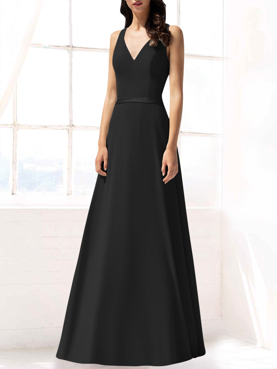 Chiffon Column V-Neck Sleeveless Bridesmaid Dress-MB53390