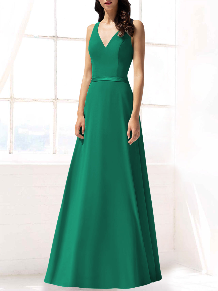 Chiffon Column V-Neck Sleeveless Bridesmaid Dress-MB53390