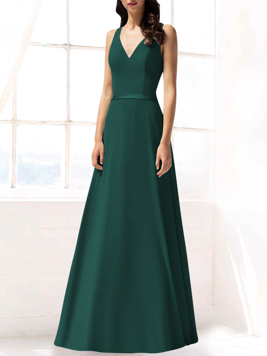 Chiffon Column V-Neck Sleeveless Bridesmaid Dress-MB53390