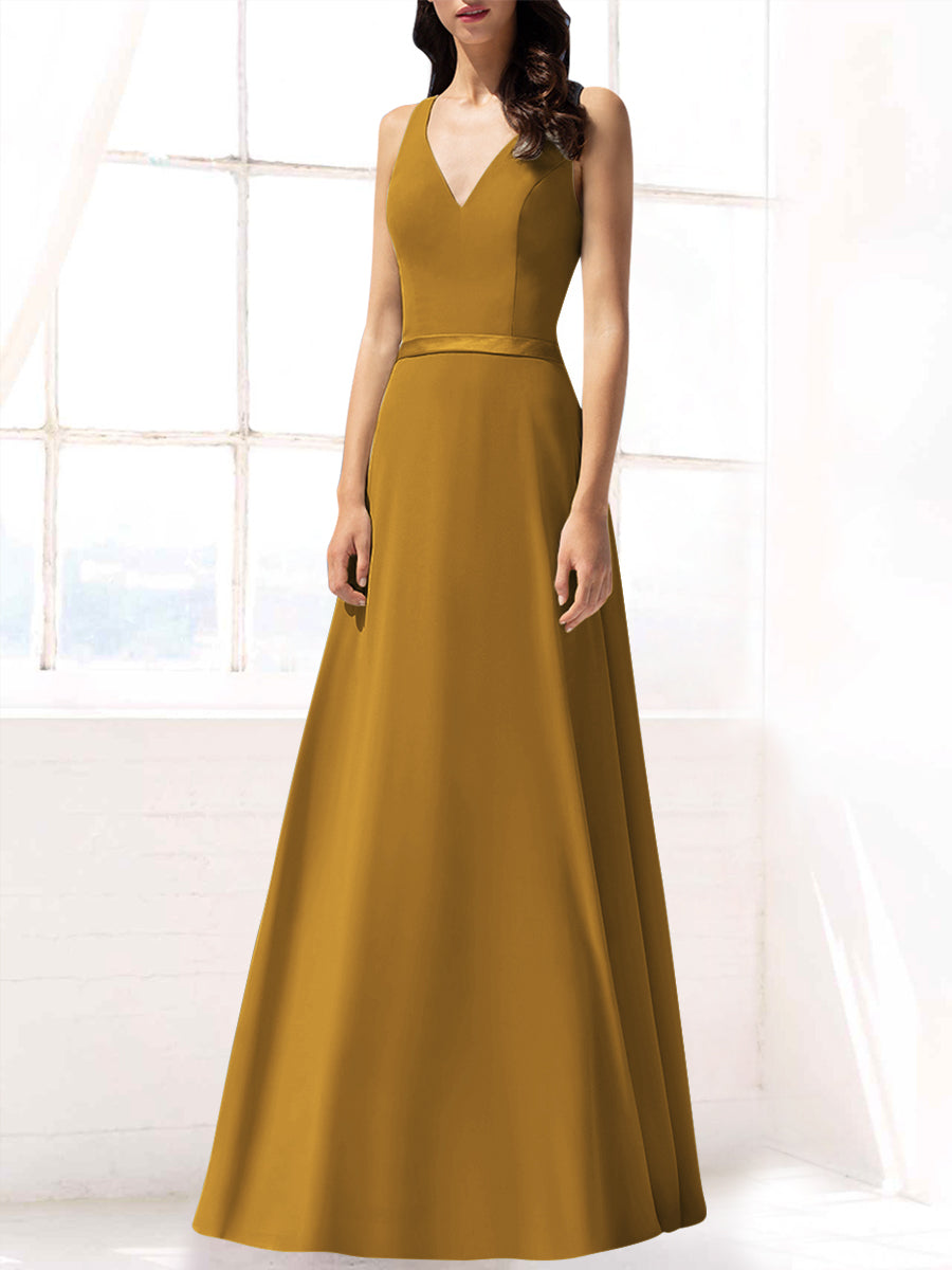 Chiffon Column V-Neck Sleeveless Bridesmaid Dress-MB53390