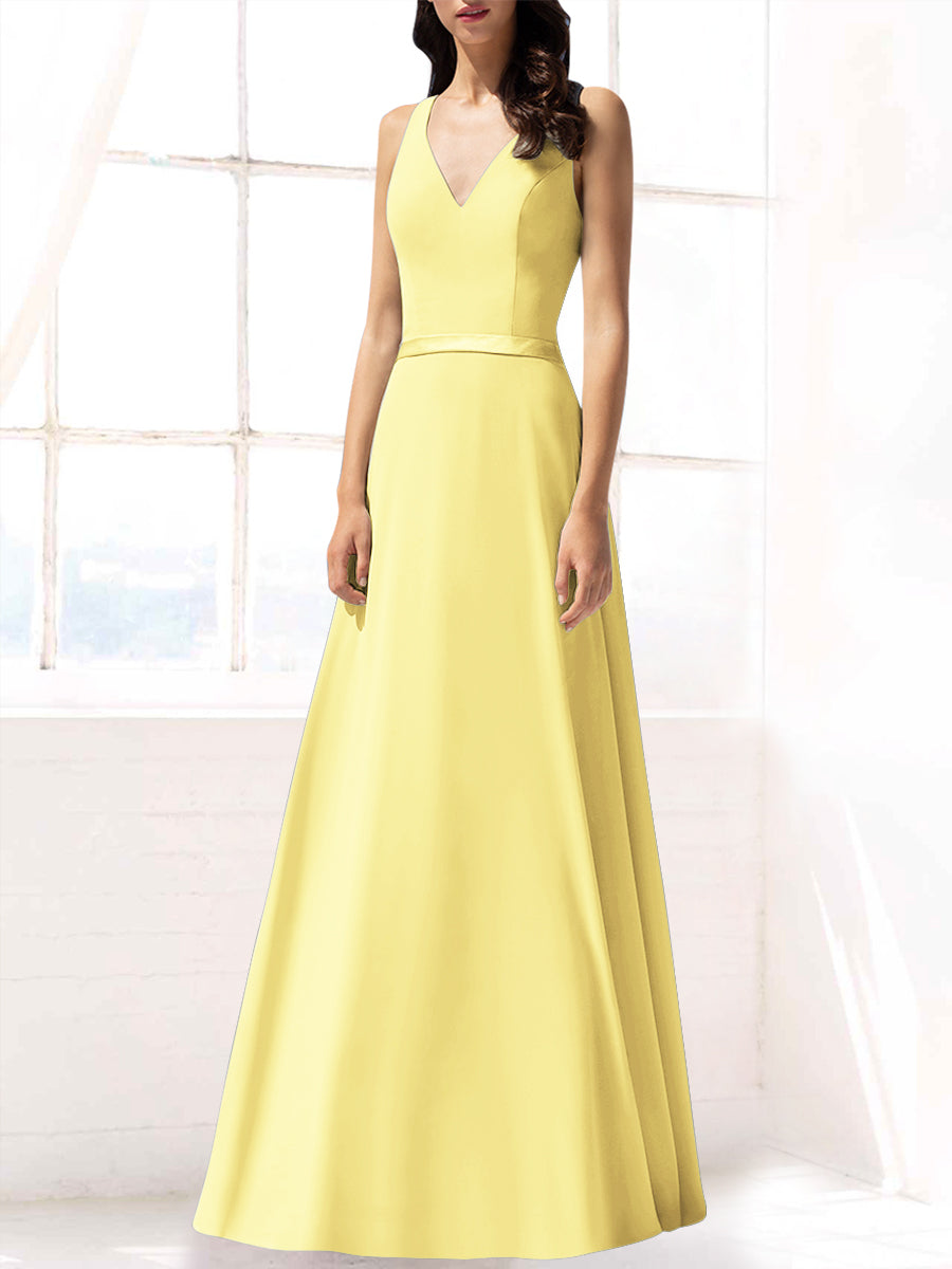 Chiffon Column V-Neck Sleeveless Bridesmaid Dress-MB53390