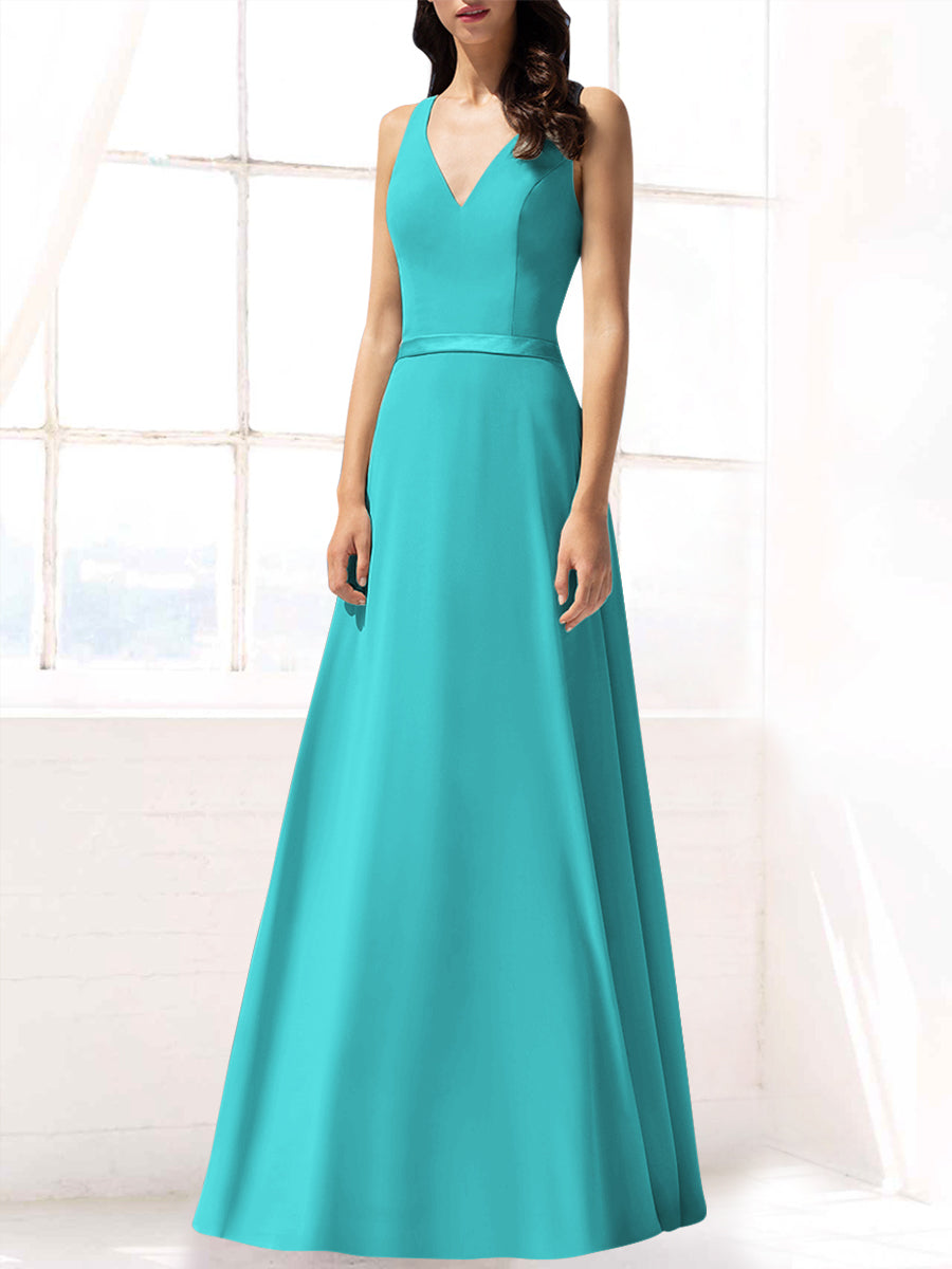 Chiffon Column V-Neck Sleeveless Bridesmaid Dress-MB53390