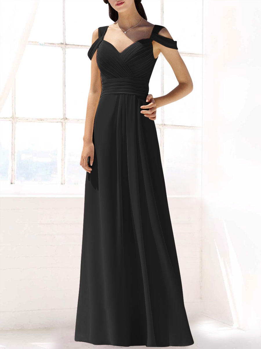 Chiffon Column Off the Shoulder Sleeveless Bridesmaid Dress-MB53391