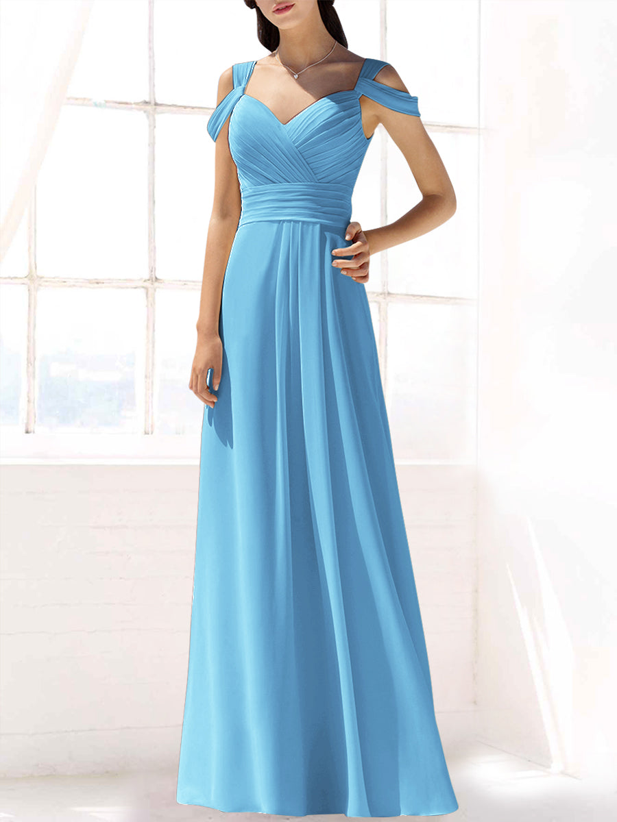 Chiffon Column Off the Shoulder Sleeveless Bridesmaid Dress-MB53391