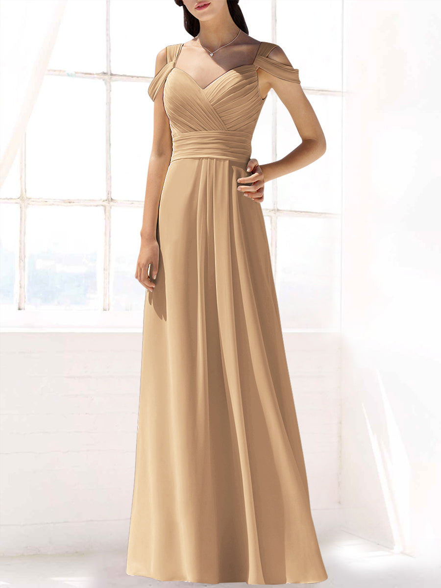 Chiffon Column Off the Shoulder Sleeveless Bridesmaid Dress-MB53391