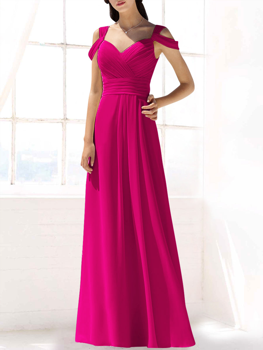 Chiffon Column Off the Shoulder Sleeveless Bridesmaid Dress-MB53391