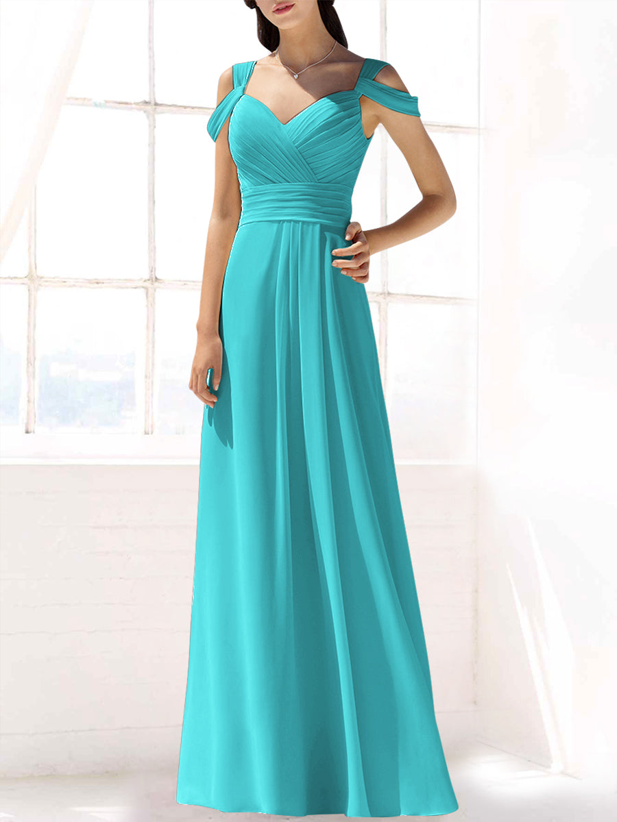 Chiffon Column Off the Shoulder Sleeveless Bridesmaid Dress-MB53391