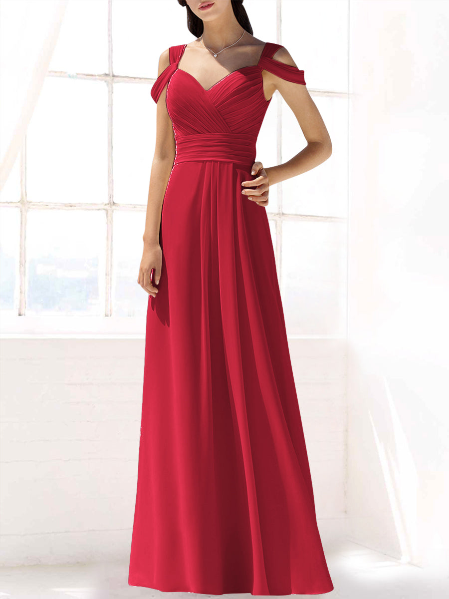 Chiffon Column Off the Shoulder Sleeveless Bridesmaid Dress-MB53391