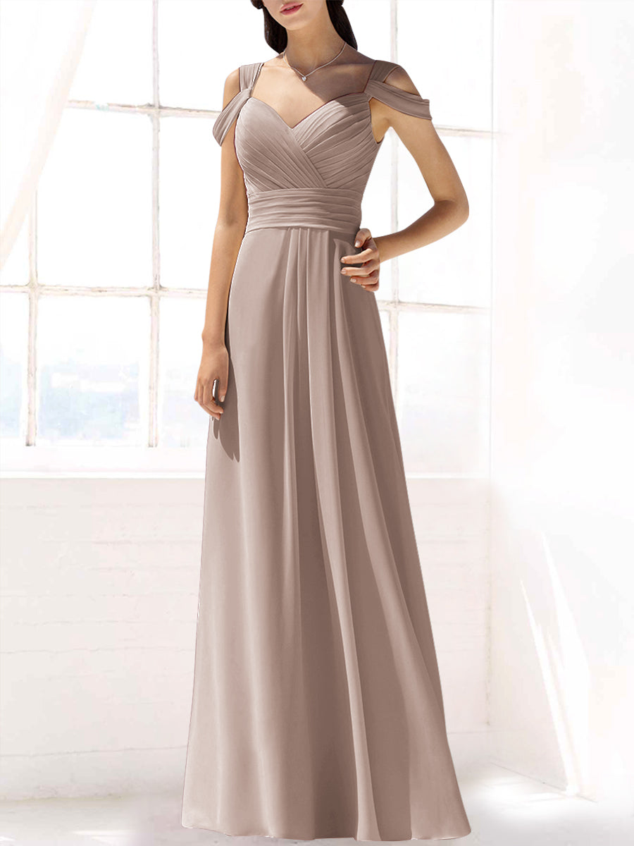 Chiffon Column Off the Shoulder Sleeveless Bridesmaid Dress-MB53391