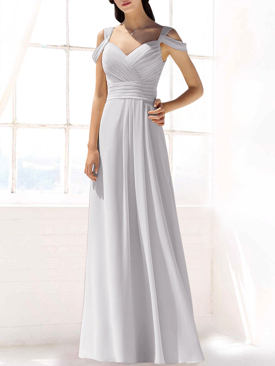 Chiffon Column Off the Shoulder Sleeveless Bridesmaid Dress-MB53391