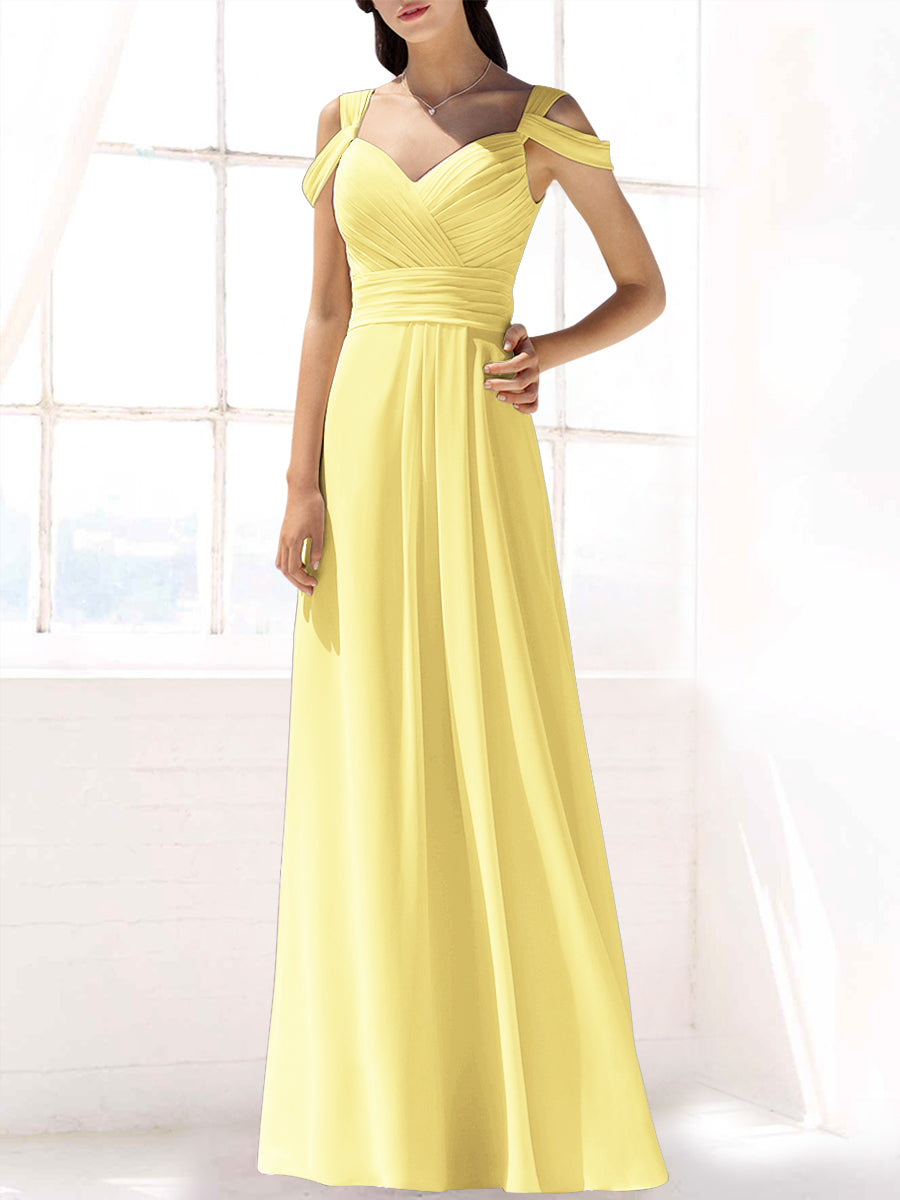 Chiffon Column Off the Shoulder Sleeveless Bridesmaid Dress-MB53391