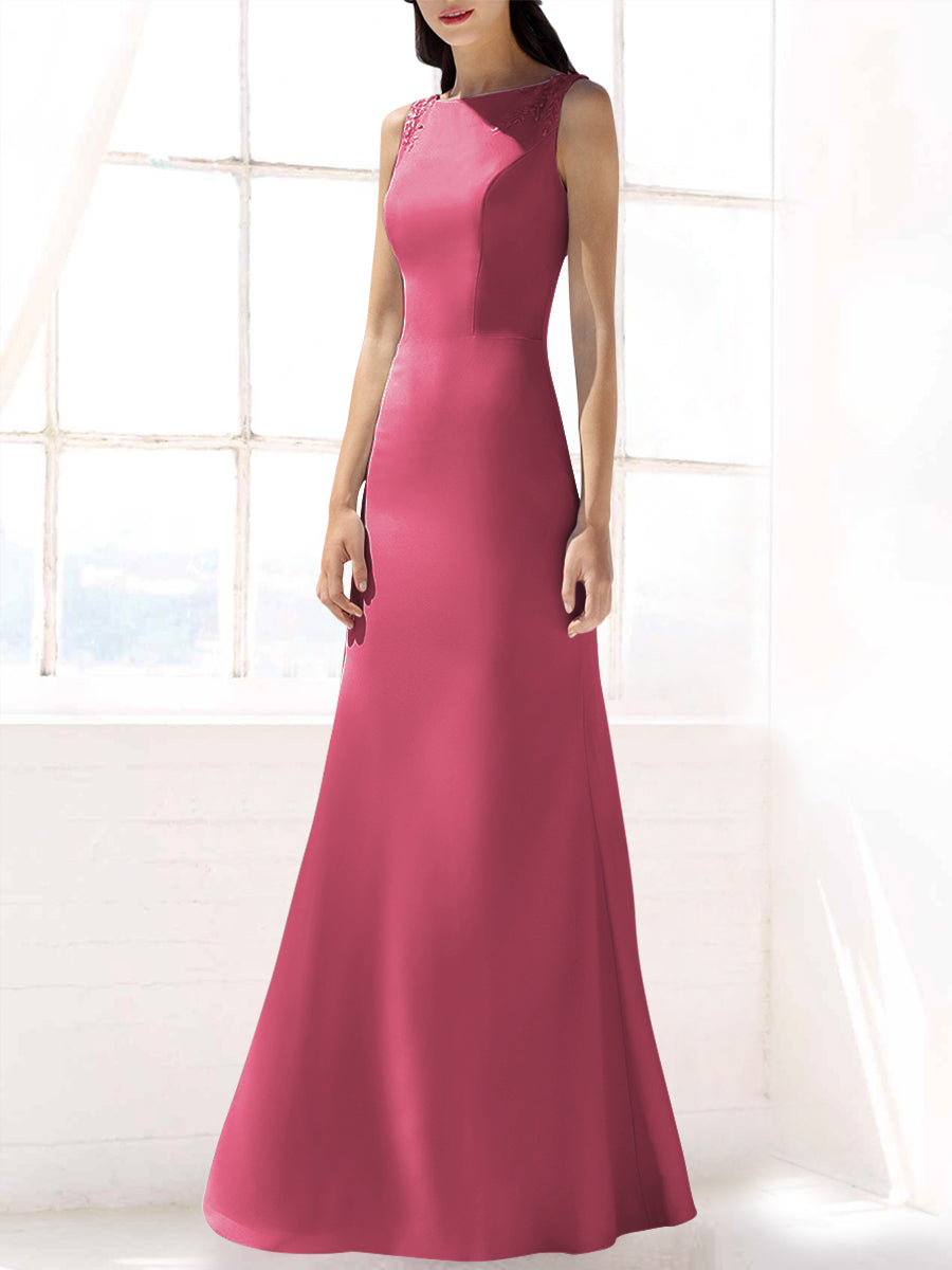 Lace Mermaid Boat Neck Sleeveless Bridesmaid Dress-MB53392