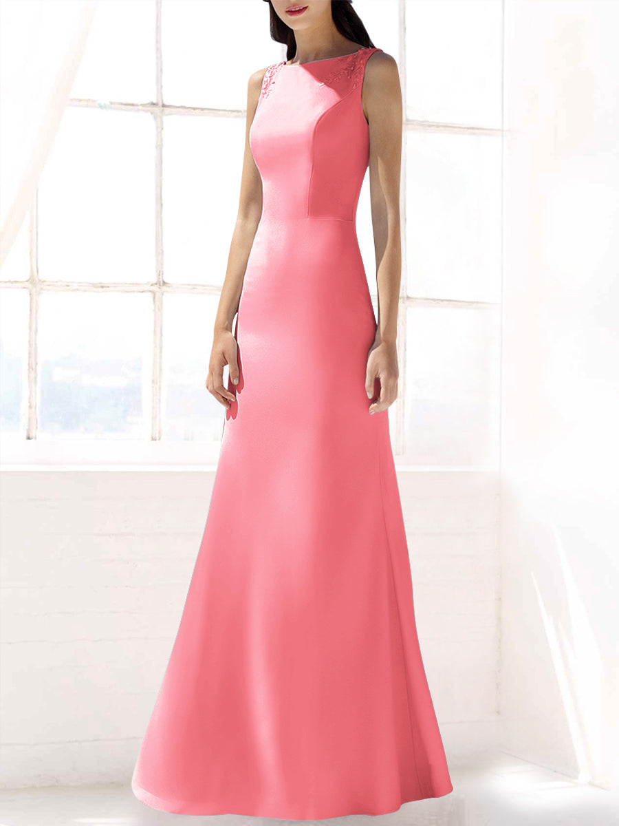Lace Mermaid Boat Neck Sleeveless Bridesmaid Dress-MB53392