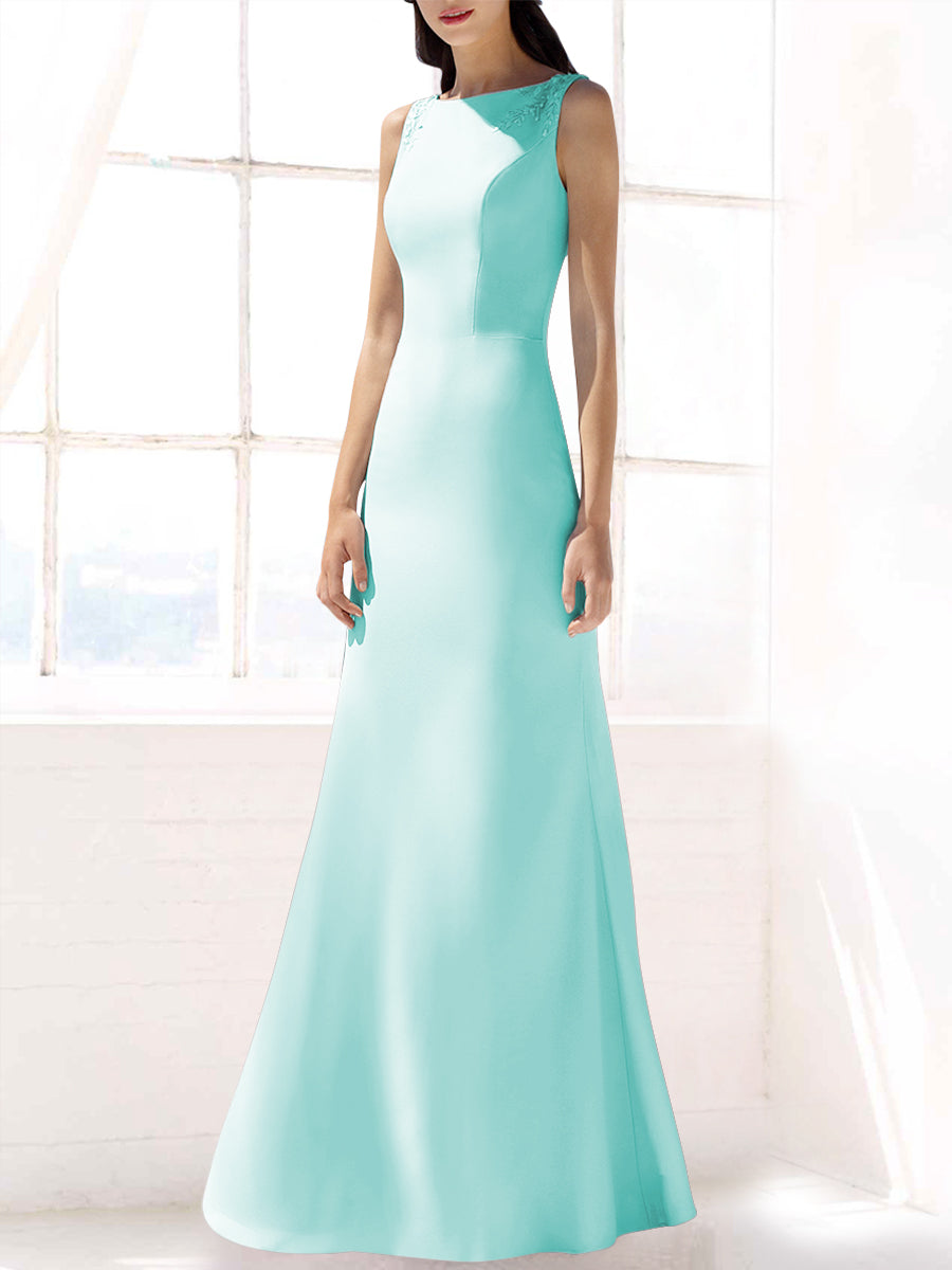 Lace Mermaid Boat Neck Sleeveless Bridesmaid Dress-MB53392